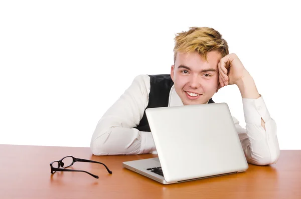 Studente intelligente seduto con laptop — Foto Stock