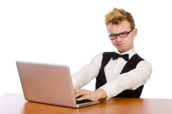 Sprytny student siedząca z laptopem — Zdjęcie stockowe