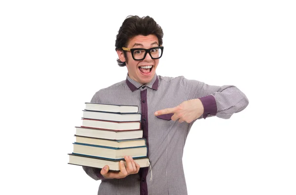 Estudiante con libros aislados en blanco — Foto de Stock