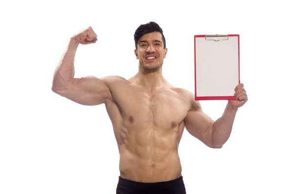 Muscular man with blank pad — Stock Photo, Image