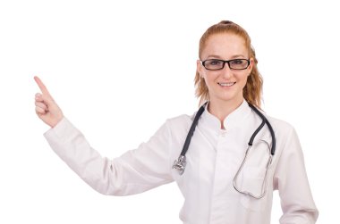 Beyaz izole stetoskop ile oldukça kadın doktor