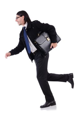 Genç işadamı evrak çantasını beyaza sardı.