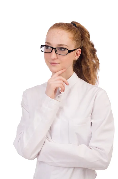 Ładna kobieta lekarz odizolowany na biały — Zdjęcie stockowe