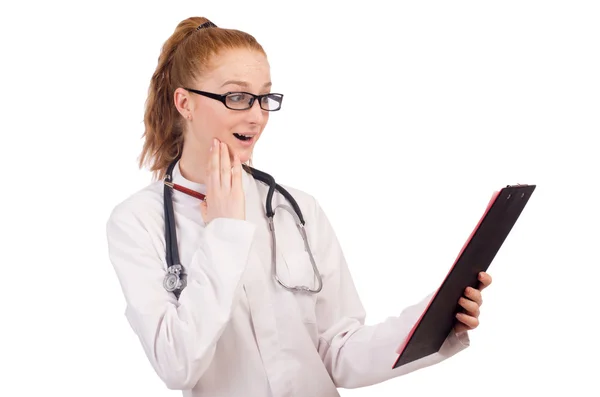 Jolie femme médecin avec stéthoscope isolé sur blanc — Photo