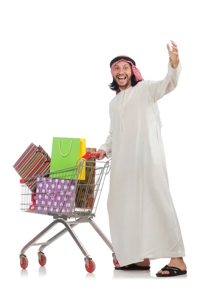 Un arab face cumpărături izolat pe alb — Fotografie, imagine de stoc