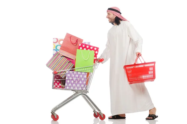 Arab man doing shopping isolated on white — Stock Photo, Image