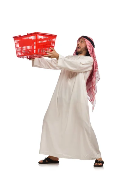 Arabische man doet winkelen geïsoleerd op wit — Stockfoto