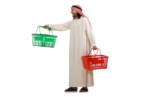 Arab man doing shopping isolated on white — Stock Photo, Image