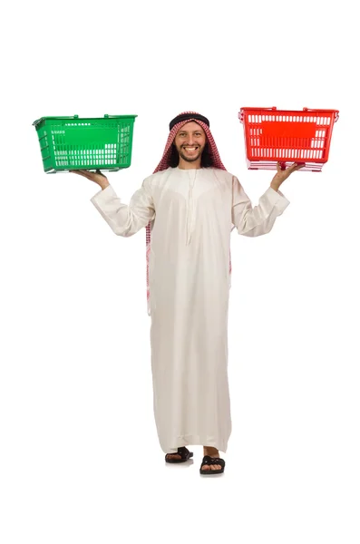 Arab robi zakupy odizolowane na białym — Zdjęcie stockowe