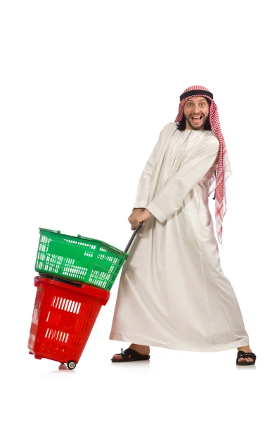 Arabische man doet winkelen geïsoleerd op wit — Stockfoto