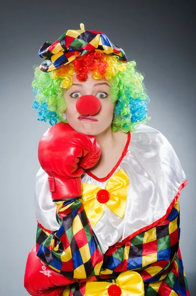 Palhaço engraçado com luvas de boxe — Fotografia de Stock