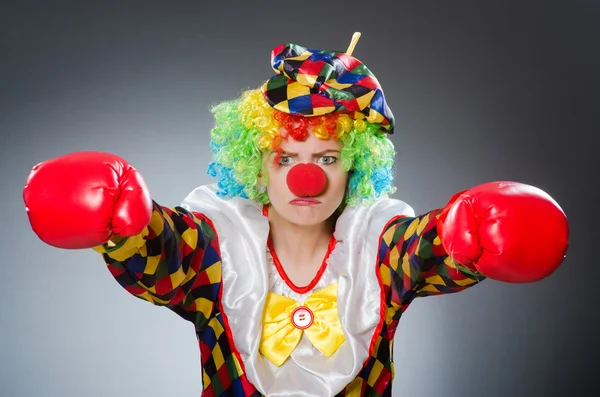 Clown mit Boxhandschuhen in witzigem Konzept — Stockfoto