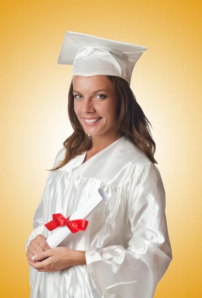 Joven estudiante con diploma en naranja — Foto de Stock