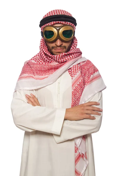 Αραβική άνθρωπος φορώντας γυαλιά αεροπόρος που απομονώνονται σε λευκό — Φωτογραφία Αρχείου