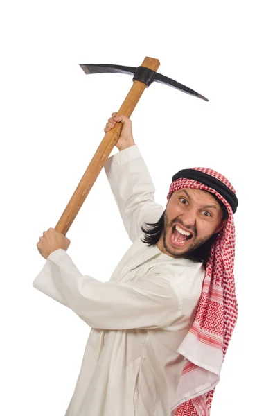 Arab man with ice axe isolated on white — Stock Photo, Image