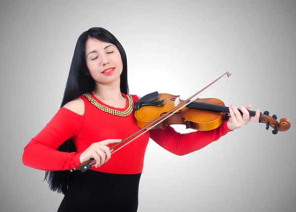 Young girl with violin on silver — Stock Photo, Image