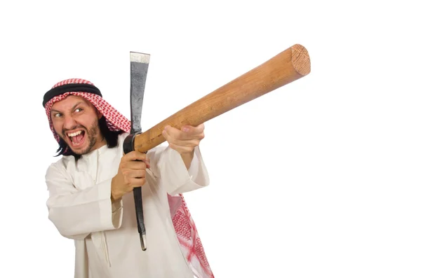 Arab muž s cepín izolované na bílém — Stock fotografie