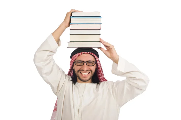 Hombre árabe con libros aislados en blanco —  Fotos de Stock