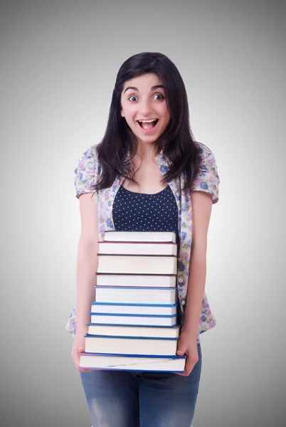 Chica estudiante con libros de plata —  Fotos de Stock