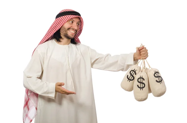 Arabischer Geschäftsmann mit Säcken voller Geld — Stockfoto