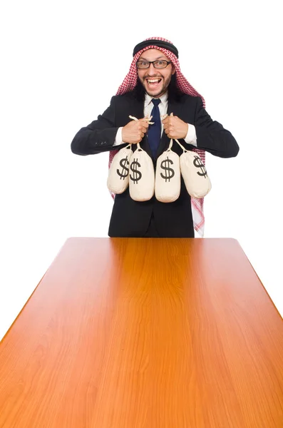 Arab businessman with sacks of money — Stock Photo, Image