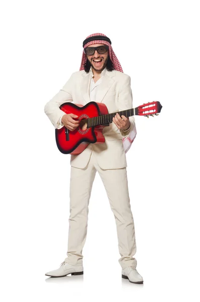 Arab man with guitar on white — Stock Photo, Image