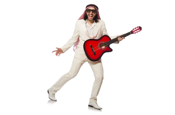 Arab man with guitar on white — Stock Photo, Image