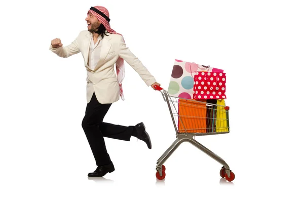 Arabo uomo fare shopping isolato su bianco — Foto Stock