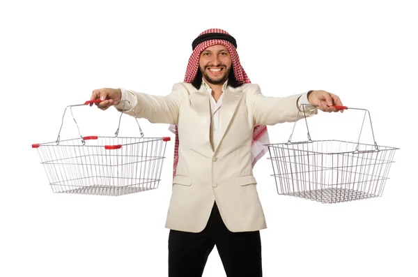 Arab férfi csinál vásárlás elszigetelt fehér — Stock Fotó