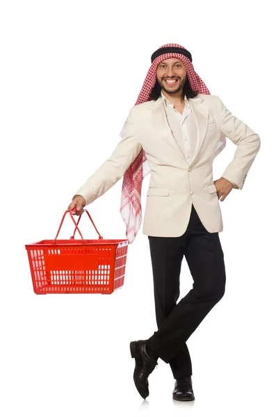 Hombre árabe haciendo compras aislado en blanco —  Fotos de Stock