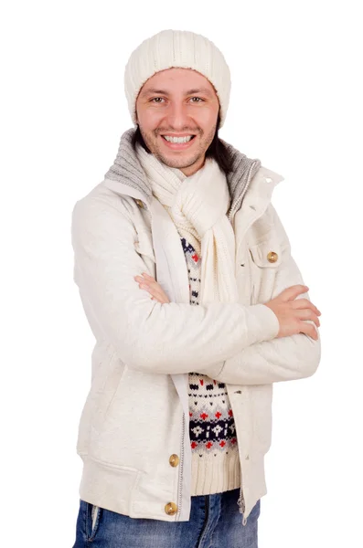 Jeune homme en vêtements d'hiver isolé sur blanc — Photo