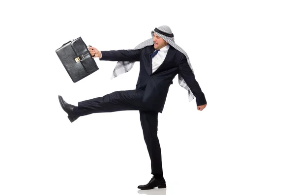 Arab businessman rushing isolated on white — Stock Photo, Image