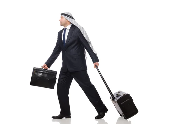 Homme arabe avec des bagages sur blanc — Photo