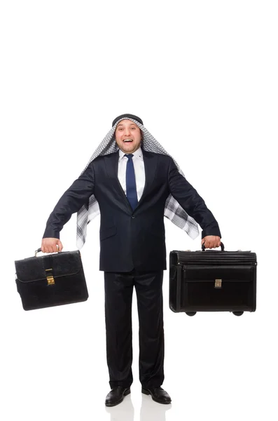 Homme arabe avec des bagages sur blanc — Photo