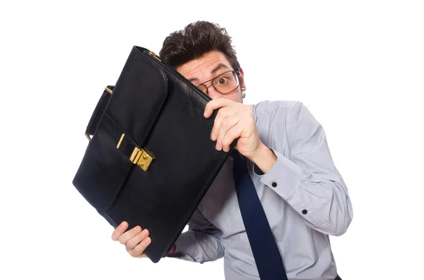 Young employee with briefcase isolated on white — Stock Photo, Image