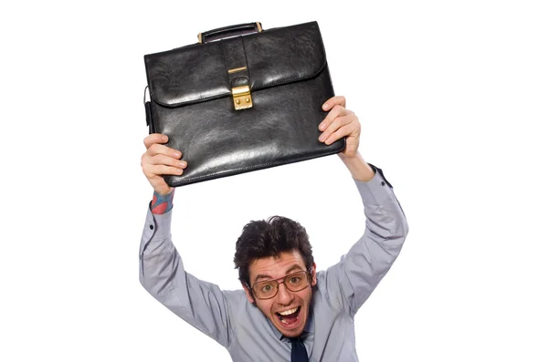 Young employee with briefcase isolated on white — Stock Photo, Image