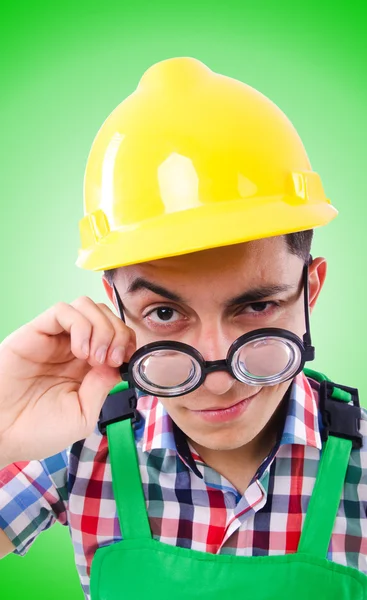 Funny trabajador de la construcción aislado en blanco — Foto de Stock