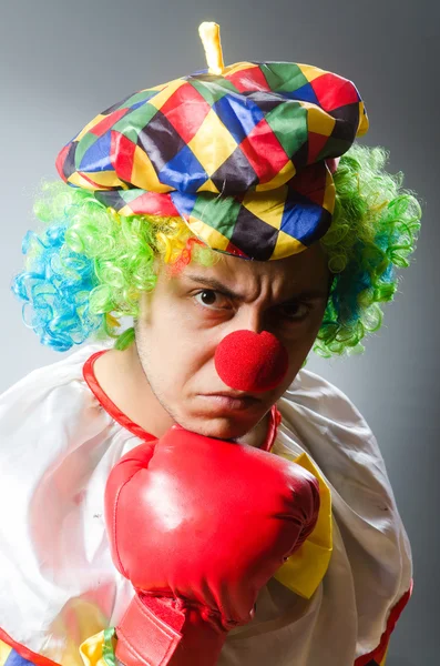 Clown mit Boxhandschuhen isoliert auf weiß — Stockfoto