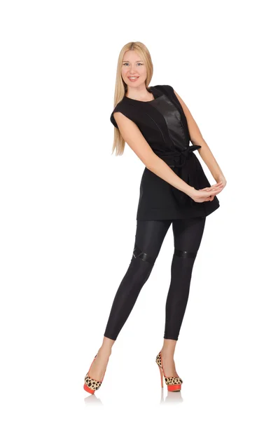 Pretty woman in tight black pants isolated on white — Stock Photo, Image