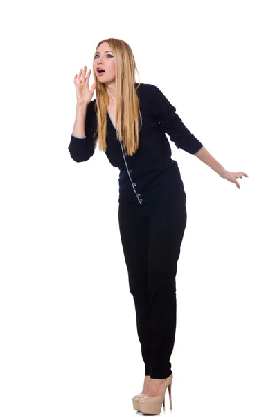 Tall young woman in black clothing isolated on white — Stock Photo, Image