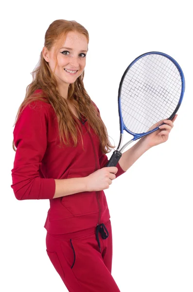 漂亮女网球运动员上白色孤立 — 图库照片