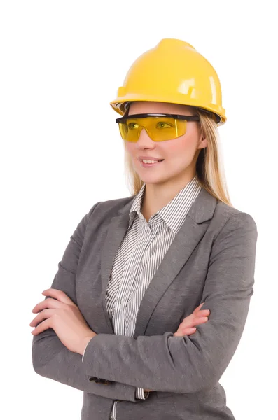 Female engineer in helmet isolated on white — Stock Photo, Image