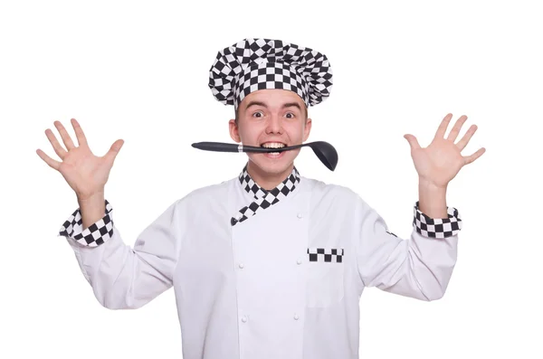 Junger Koch in Uniform isoliert auf weiß — Stockfoto