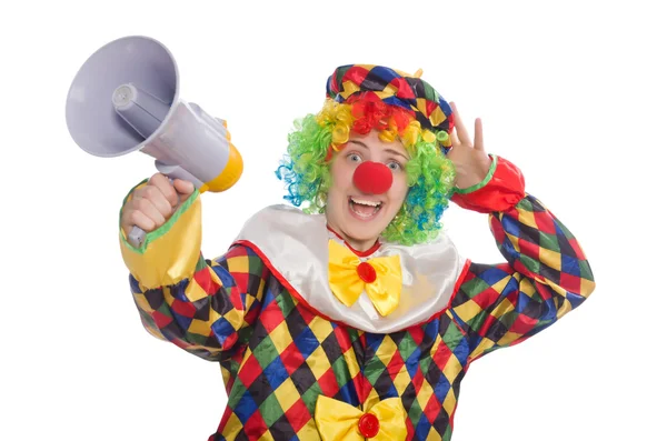 Clown med högtalare isolerad på vit — Stockfoto