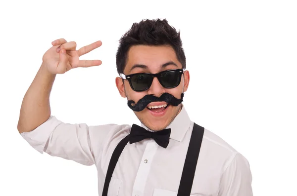 Jovem com bigode isolado em branco — Fotografia de Stock