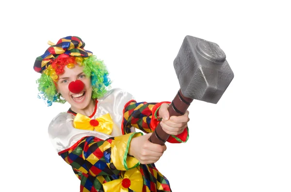 Clown avec marteau isolé sur blanc — Photo