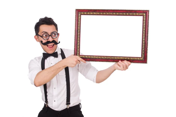 Jeune homme avec cadre isolé sur blanc — Photo