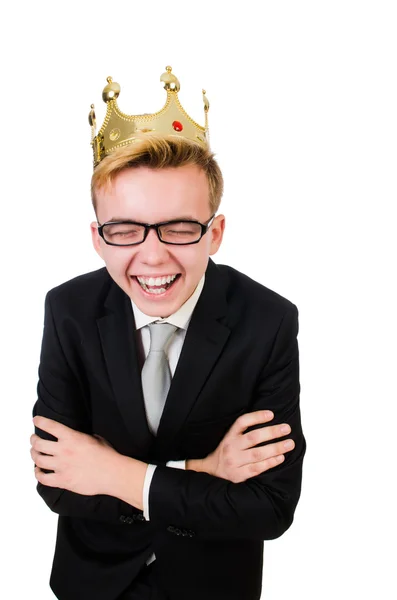 Mladý podnikatel s korunou — Stock fotografie
