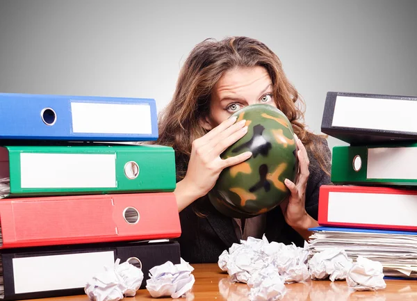 Office fight concept with female worker — Stock Photo, Image