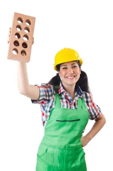 Arbeiterin in grünen Overalls — Stockfoto